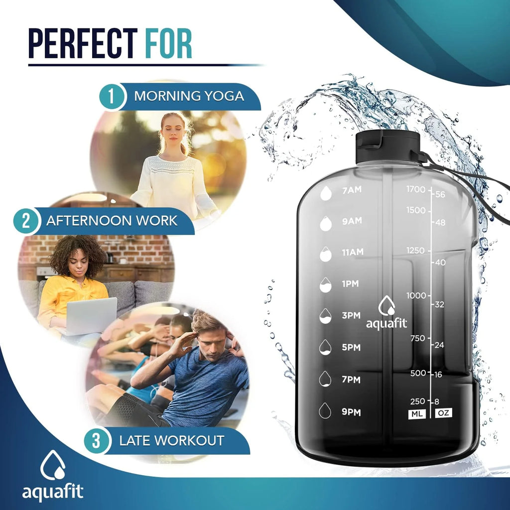 - Water Bottle with Straw - Motivational Big Water Bottle with Time Marker - Half Gallon, Gray Fade