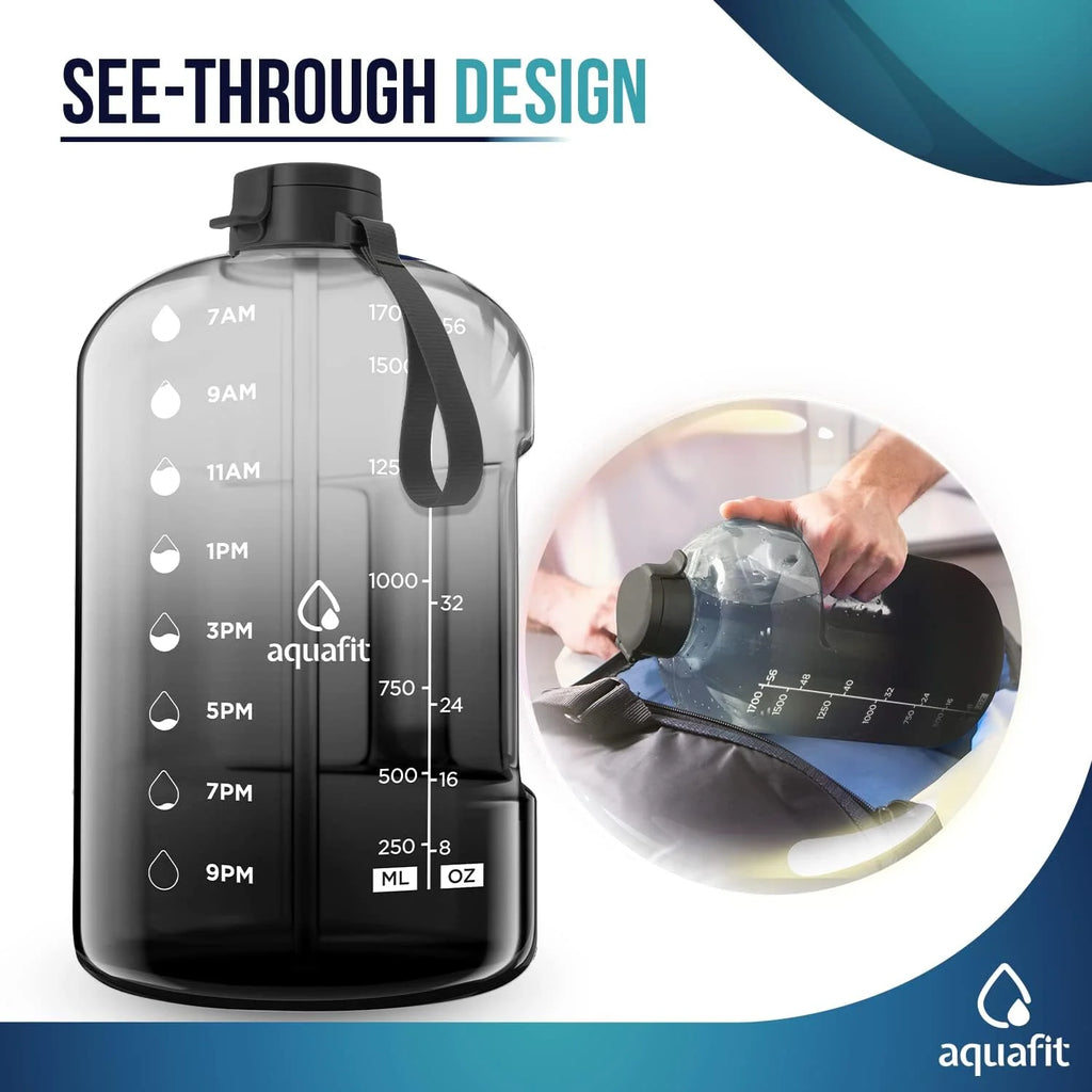 - Water Bottle with Straw - Motivational Big Water Bottle with Time Marker - Half Gallon, Gray Fade