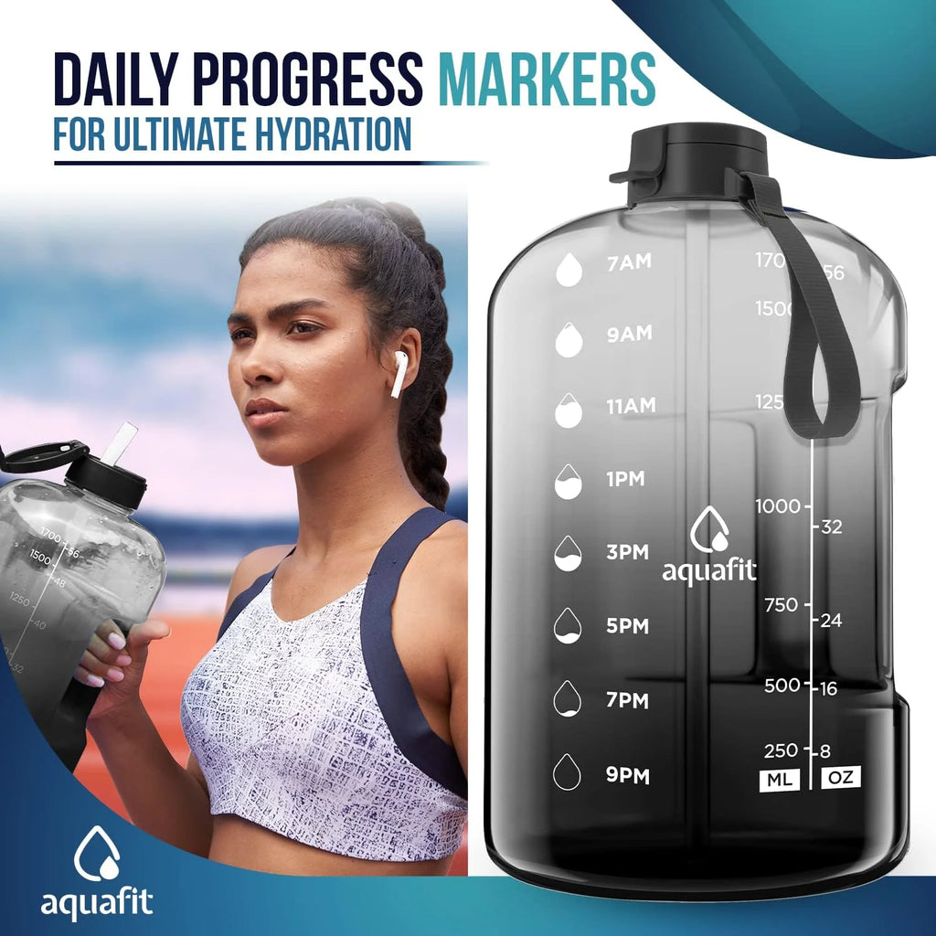 - Water Bottle with Straw - Motivational Big Water Bottle with Time Marker - Half Gallon, Gray Fade